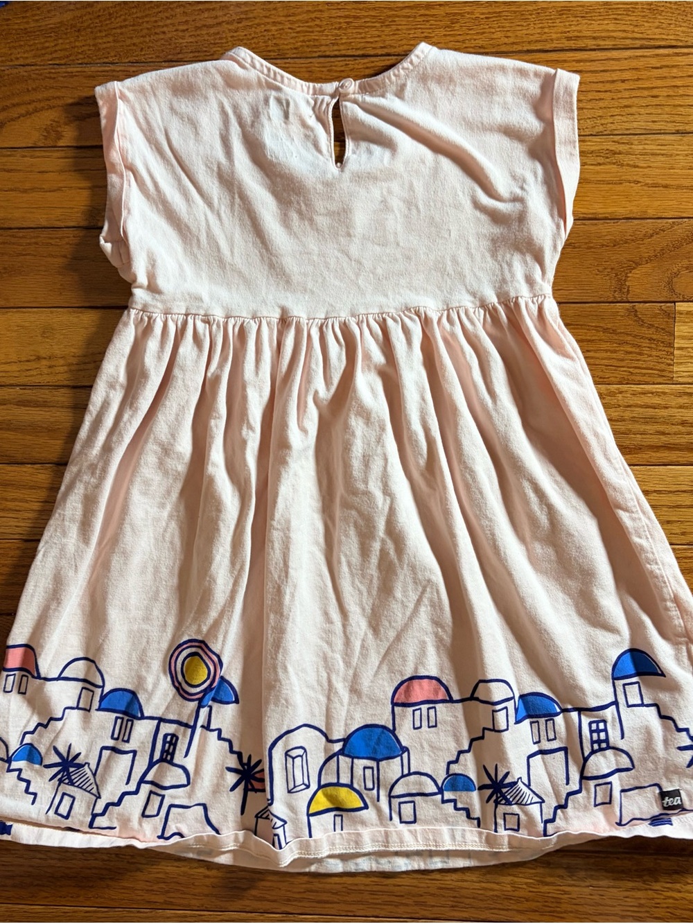 Tea Collection Light Pink Cotton Dress with Coastal Village Print